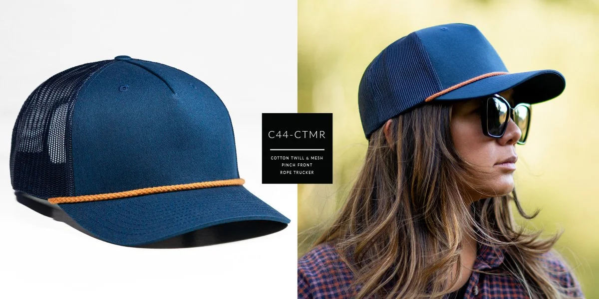 c44-CTMR // Pre Curved Pinch Rope Trucker Hat - Cotton Twill